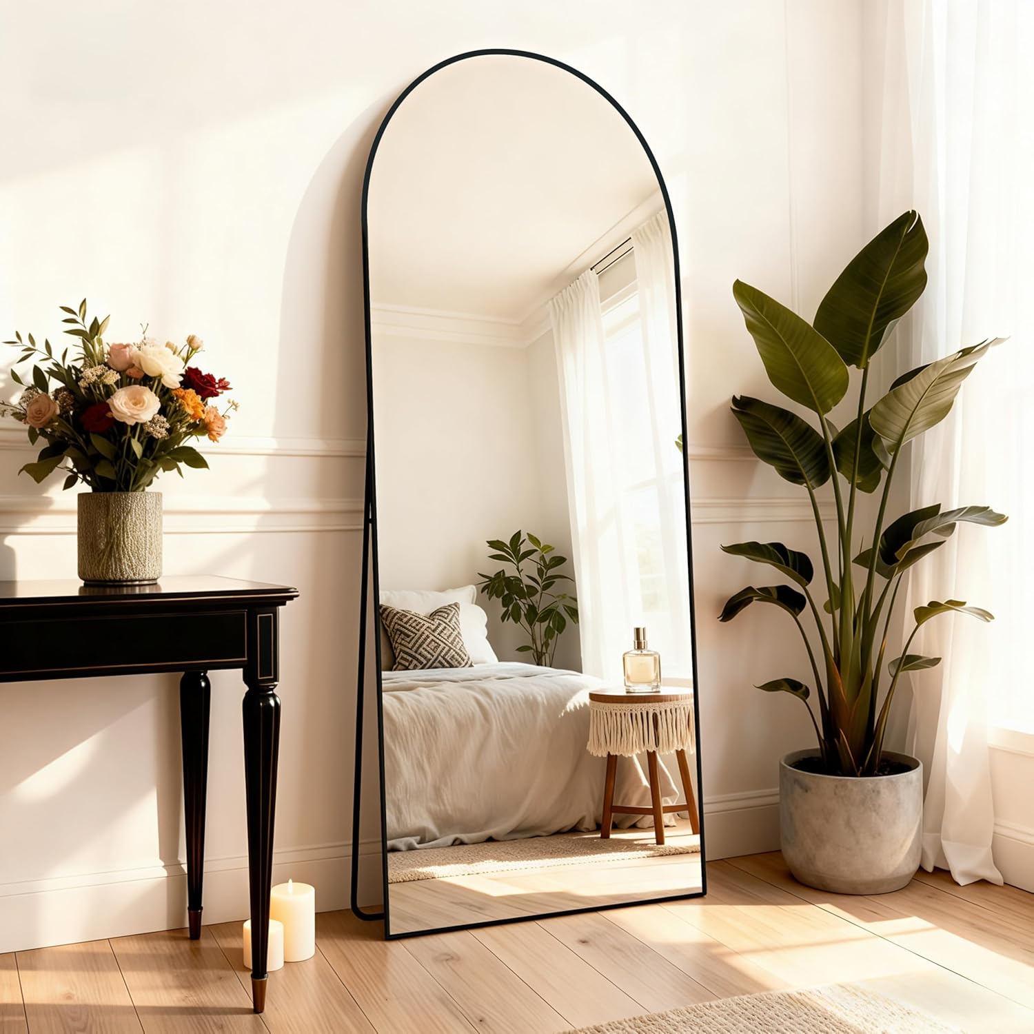 Arched Full Length Mirror 71"x26" - Floor Standing Body Mirror with Aluminum Frame,Leaning Hanging for Bedroom Cloakroom Living Room Black - Image 6