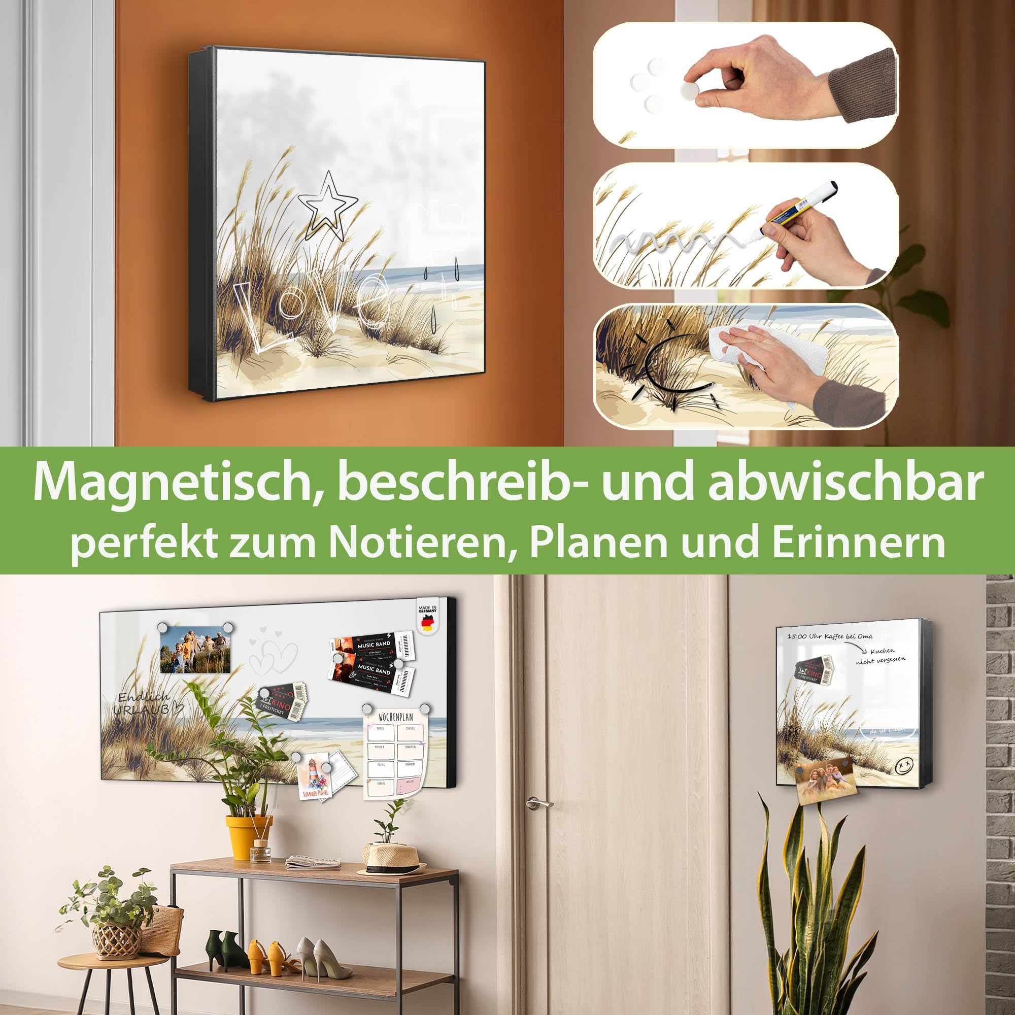 Banjado Großer Schlüsselkasten Metall 30x30cm 32 Haken Schlüsselbox modern mit magnetischer Tür Dünenlandschaft