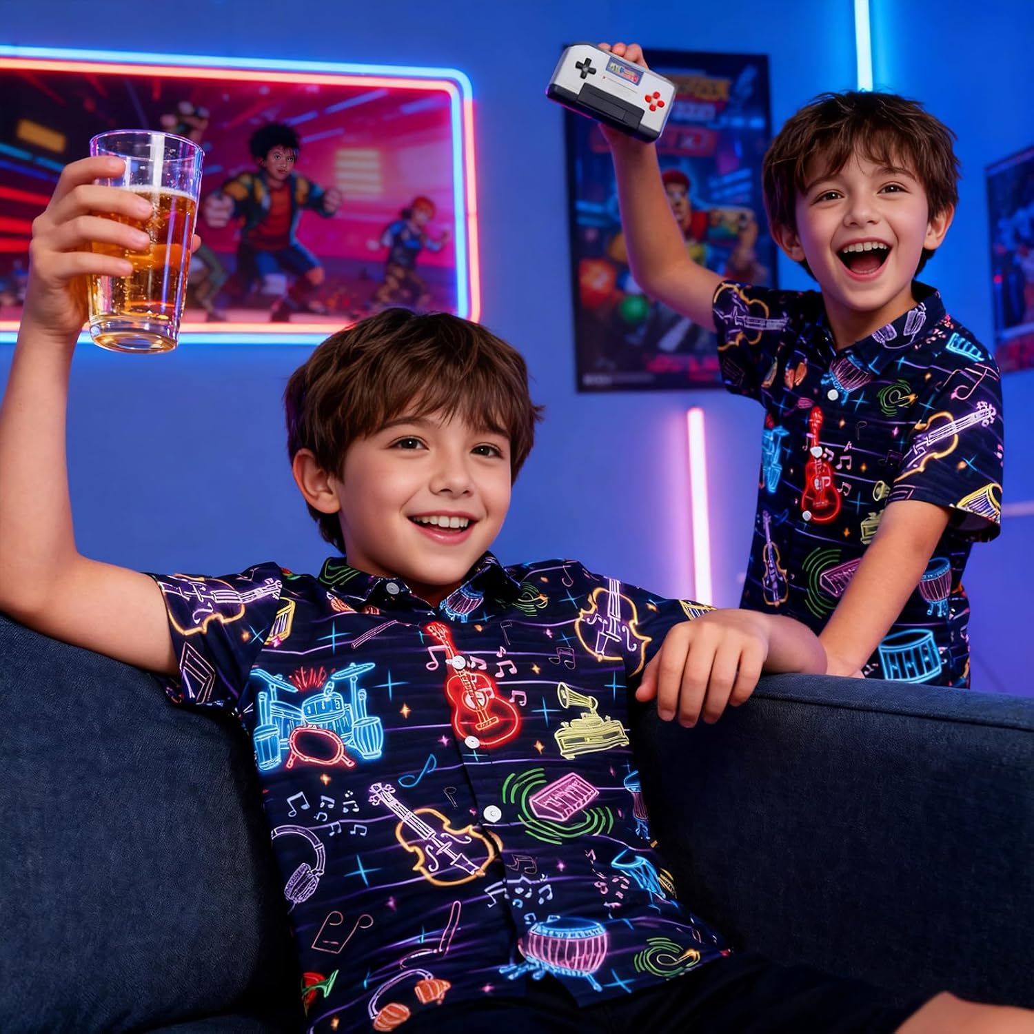 uideazone Boys Hawaiian Shirts Novelty Printed Funky Short Sleeve Button Down Shirt Kids Aloha Luau Shirt 7-14T - Image 6