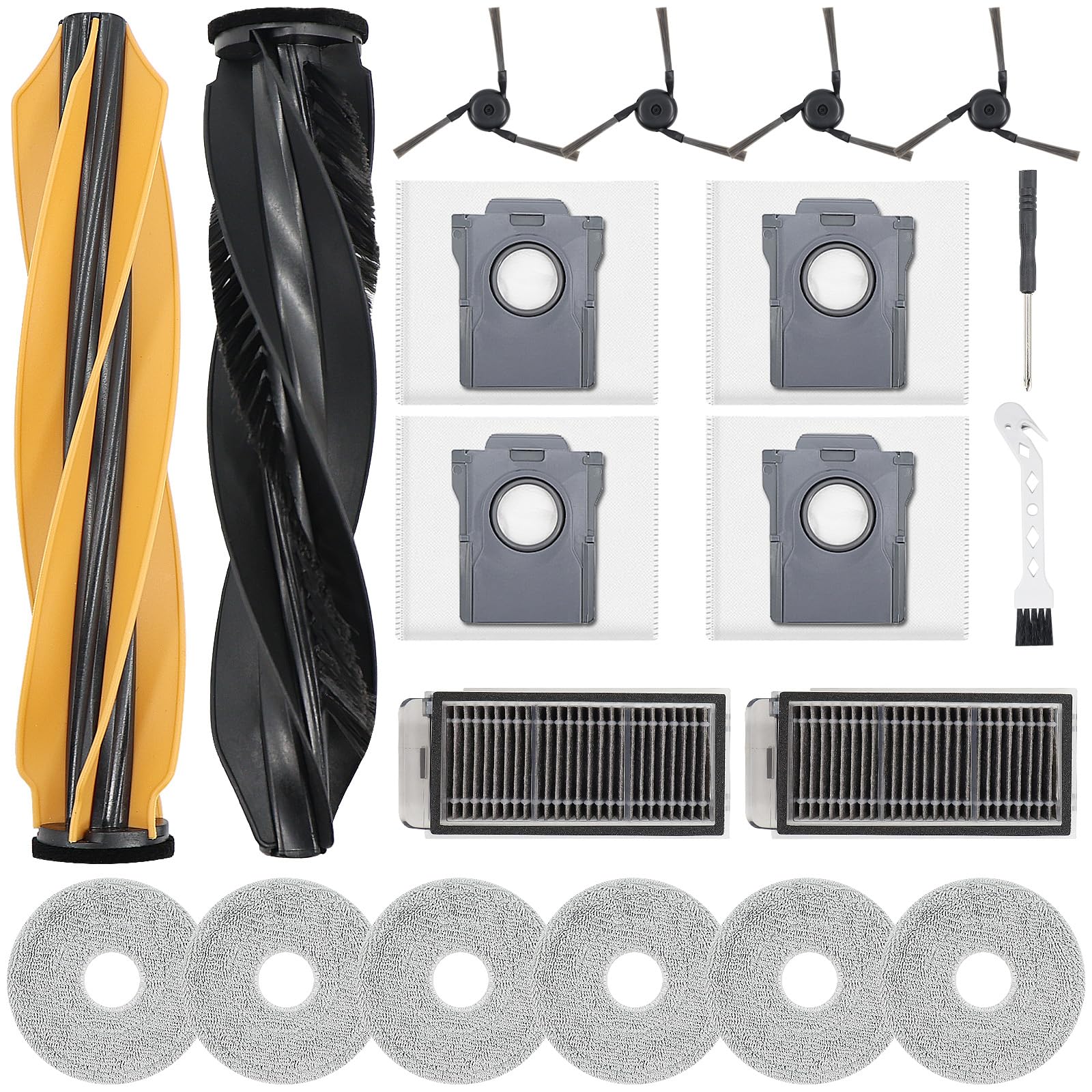 20 Stück Zubehör für Dreame X50 Ultra/L40s Pro Ultra/L50 Pro Ultra/Mova V50 Ultra/X50 Master/Matrix10 Ultra,2 Hauptbürsten 4 Staubbeutel 6 Wischpads 2 Filter 4 Seitenbürsten 1 Bürste 1 Schraubendreher