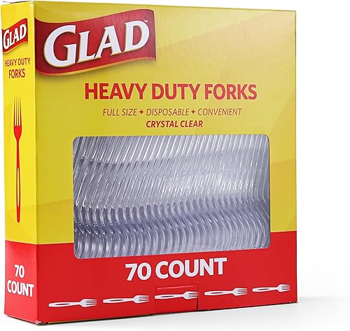 Miniatura 2 de Glad Tenedores de plástico transparente, juego de cubiertos desechables resistentes, tamaño estándar, tenedor desechable transparente, paquete a