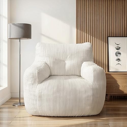 Puf para adultos, puff esponjoso y cómodo con relleno, puf para leer, jugar, espuma rellena de alta densidad (beige y pana) Beige-pana,Peluche