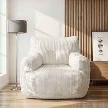 Cvortll Bean Bag Chair, Bean Bag Chair for Adults, Fluffy and Comfy Bean Bag with Filler, Bean Bag Sofa Chair for Reading, Gaming, Stuffed High-Density FoamBeige-Corduroy