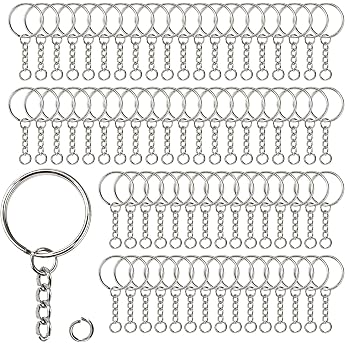 Redamancy Key Rings Pack of 140 Key Rings 70 Pieces 25 mm Key Rings with Chain and 70 Pieces Open Binder Rings for DIY Craft Making Jewellery Key Ring Accessories Silver