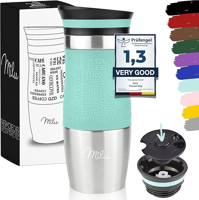 Milu termo kubek 370ml 450ml izolowany kubek termiczny kubek do kawy kubek do podróży - 100% szczelności - kubek do picia ze stali nierdzewnej - kubek samochodowy z podwójną izolacją ścianek - kubek termiczny - kubek -