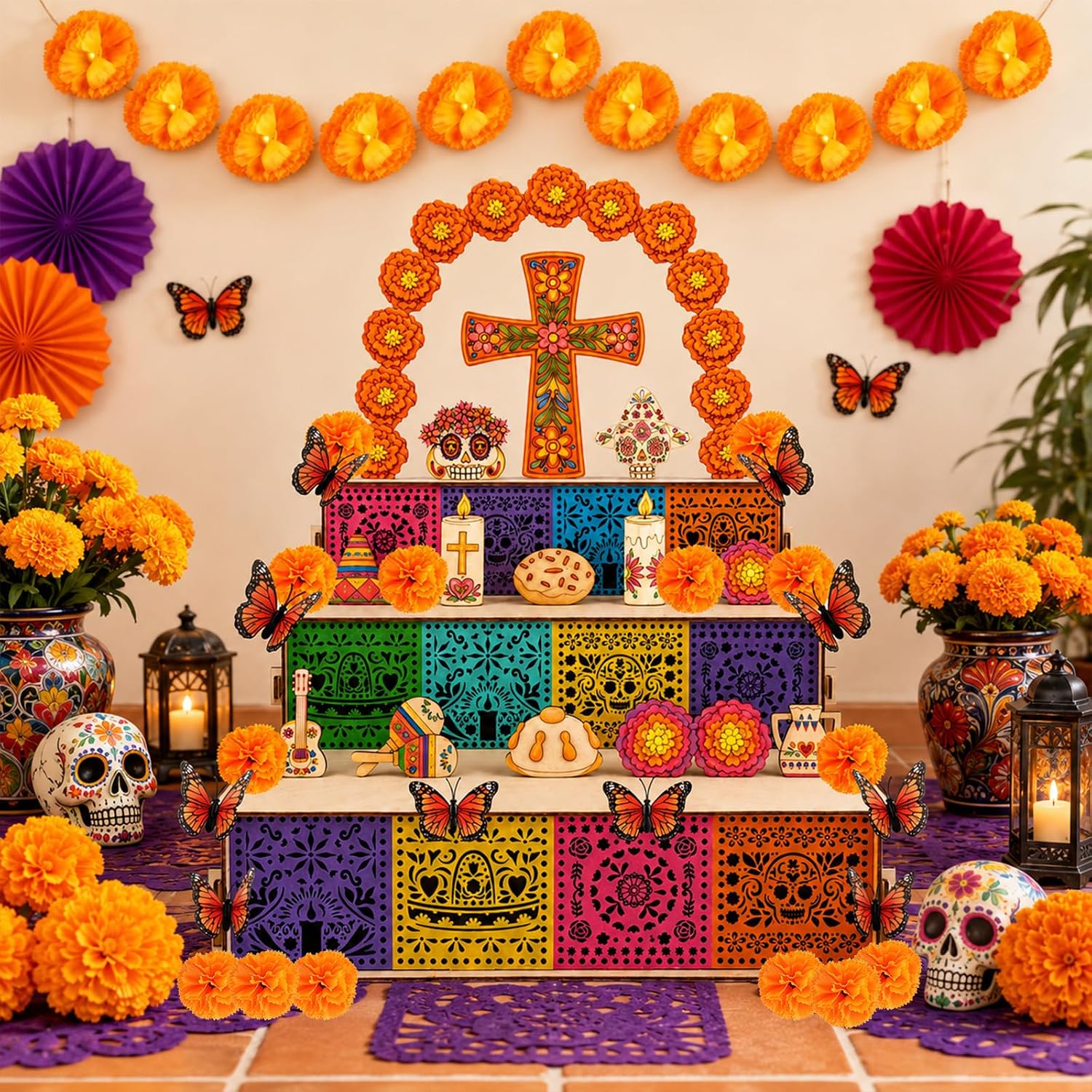 Day of The Dead Altar Ofrenda Wooden Box with Painting Set and Lighted