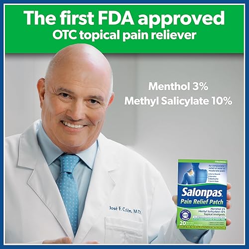 Miniatura 4 de Salonpas Parche para aliviar el dolor, 20 unidades (paquete de 1), hasta 12 horas de alivio temporal del dolor leve a moderado, dolor de espalda,
