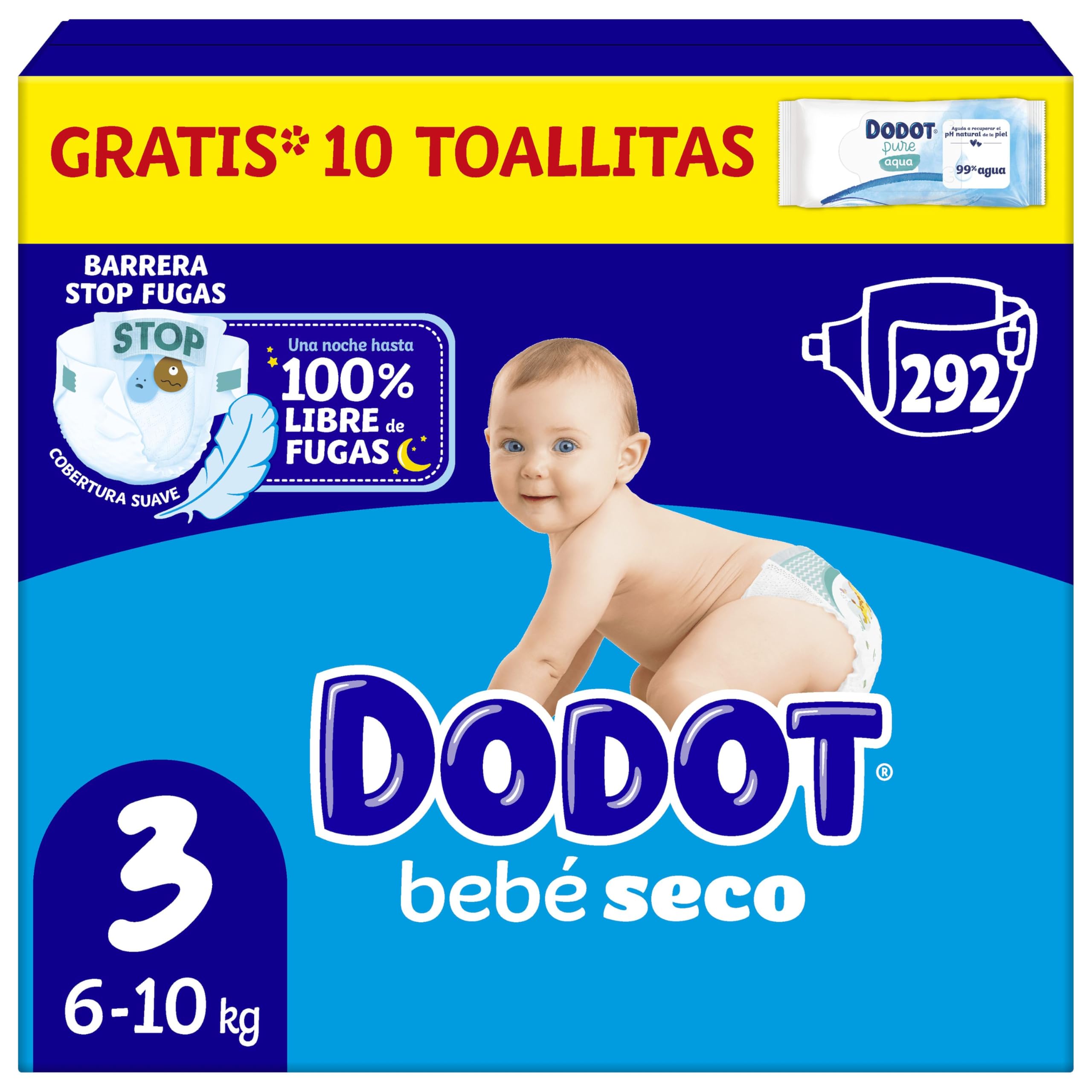 Dodot Pañales Bebé-Seco, Talla 6 (13-18 kg), 132 Pañales + Regalo de 1 Pack de 10 Toallitas Aqua Pure 99% Agua, Una Noche Hasta Un 100% Libre De Fugas, Pack mensual — view 11