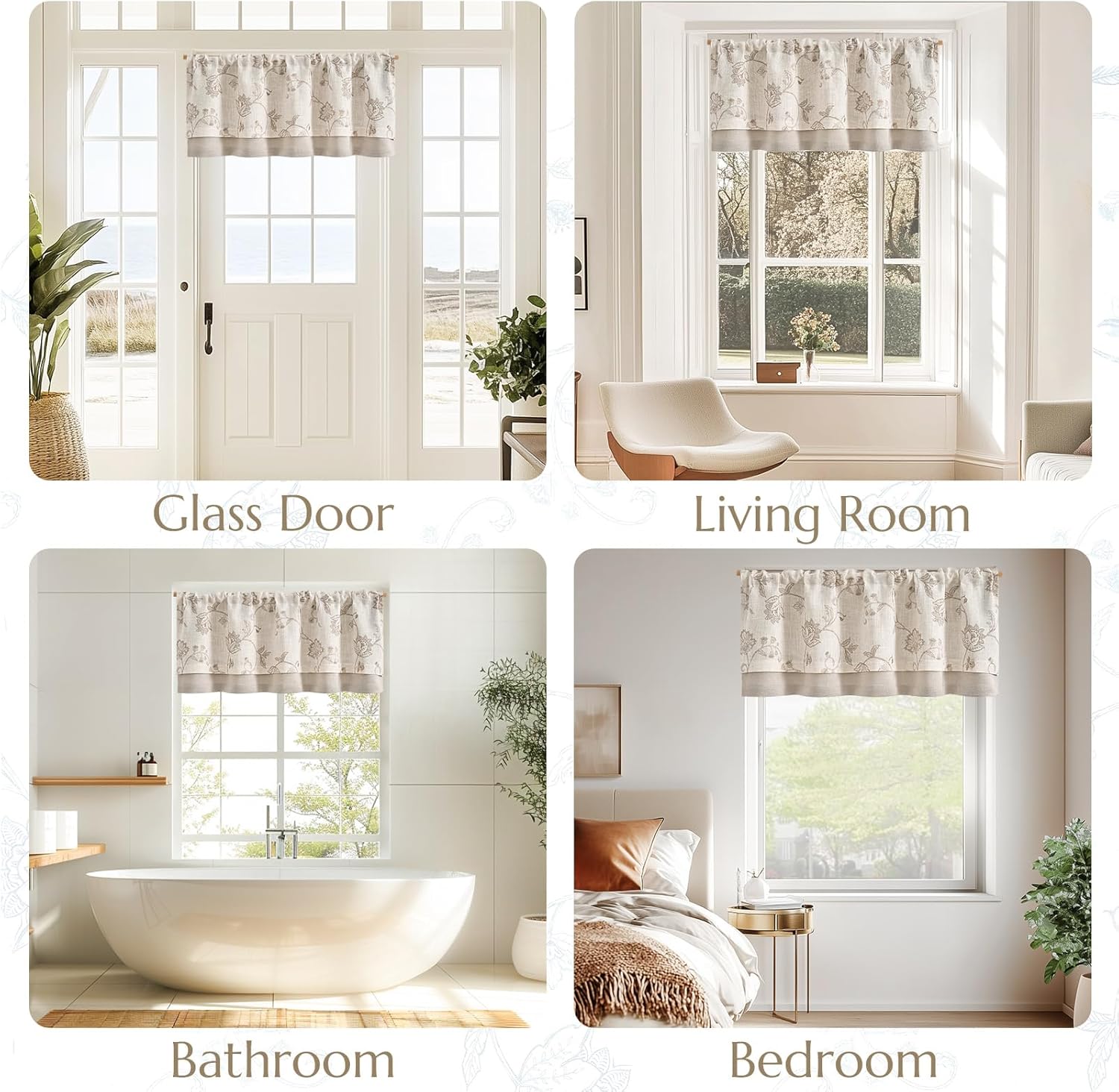 jinchan Linen Blend Rustic Floral Valance Double Layer Light Filtering Valance 18 Inch Cottagecore Farmhouse Window Treatment Decor for Kitchen Bedroom Living Room Rod Pocket 1 Panel Tan on Beige