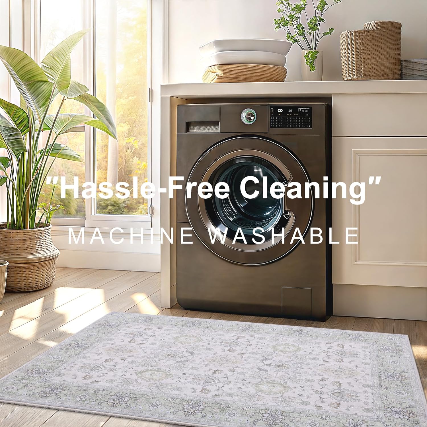 2x3 Washable Area Rug – Soft, Non-Slip Entrance Rug, Durable Indoor Door mat, Floor Carpet for High-Traffic Areas, Entryway, Kitchen, and Bedside, Cozy Elegance/Green