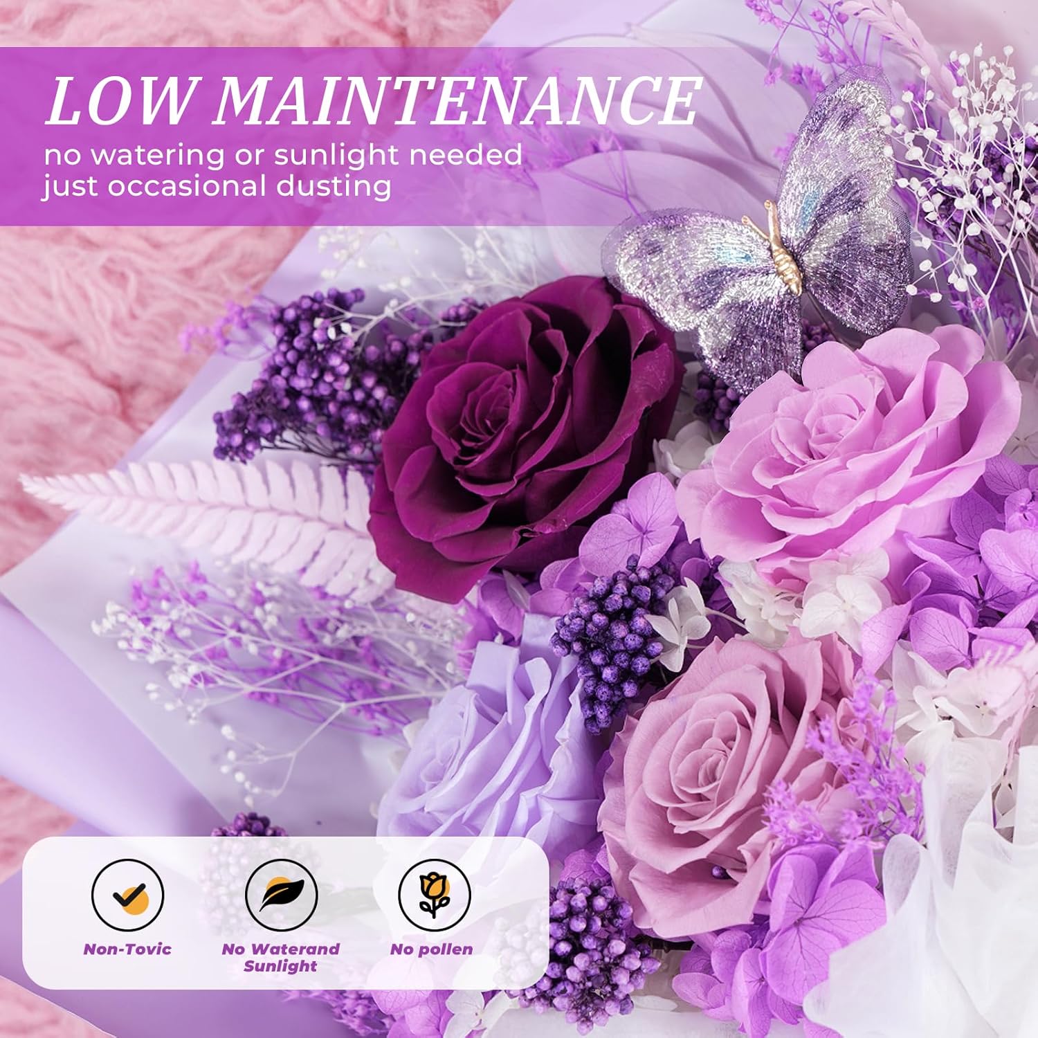 Preserved Flowers for Delivery Prime Purple Flowers Bouquet Lasting 1-3 Years, Birthday Gifts for Women Mom Grandma Wife Friend, Eternal Forever Real Roses for Birthday Mother’s Day Anniversary - Image 3