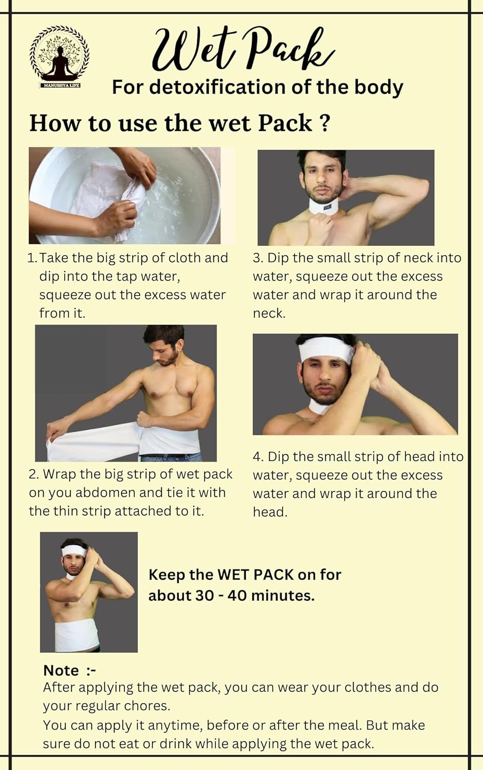 Manushya Life Wet Pack | Satvik Lifestyle | Cotton Patti | Body Detox | Place on Head, Neck, Abdomen | Pain relief | Cloth bag & Manual Included | Pack of 1 5 81mD1RHF2ML. SL1500