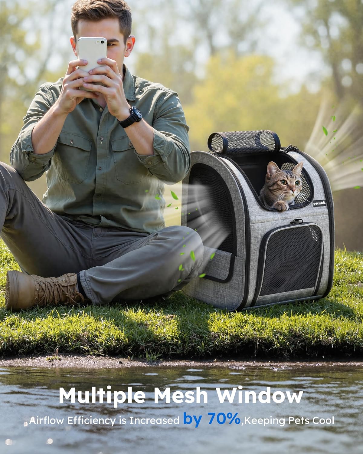 Pecute Cat Backpack with Breathable Mesh, Dog Backpack Carrier with Multi-Pockets, Cat Carrier Backpack Comfortable, Cat Backpack Carrier for Travel Hiking and Camping Gray