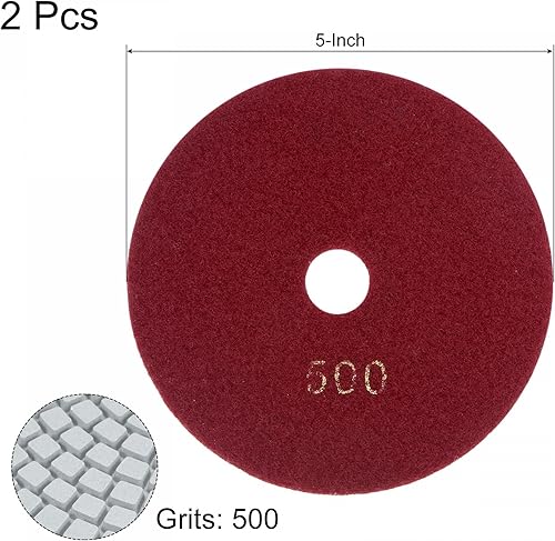 Miniatura 2 de uxcell Almohadilla de pulido de diamante de 5 pulgadas, 500 granos de molienda húmedaseca para piedra, hormigón, mármol, encimera, piso, 2 unidades