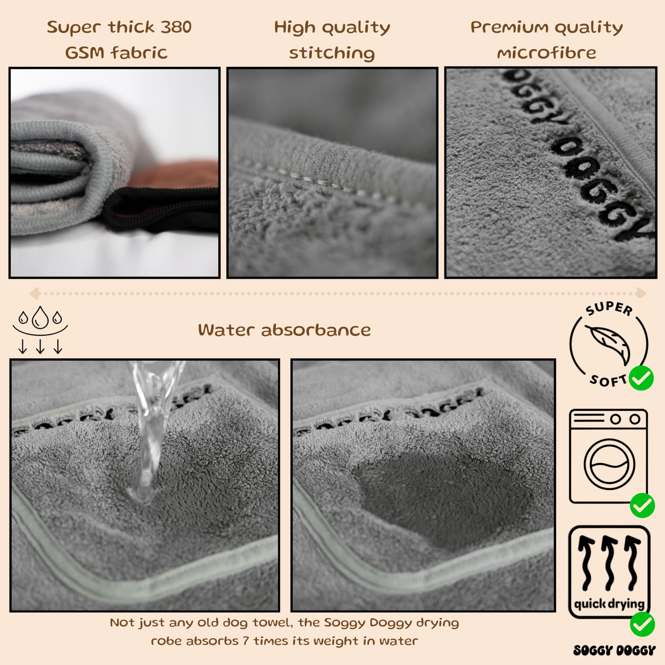 SOGGYDOGGY® UK: Luxury Dog Drying Coat, Super Absorbent Microfibre Dog Drying Robe With Hood, Fast Dry In Minutes - Image 4