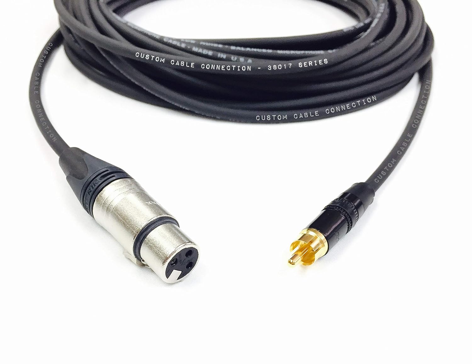 Custom Cable Connection 50 Foot Pro Audio Neutrik XLR Female to Neutrik RCA Male Cable