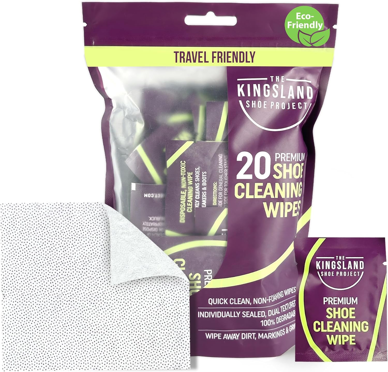 The Kingsland Shoe Project Toallitas Limpiadoras Premium para Calzado - Paquete de 20