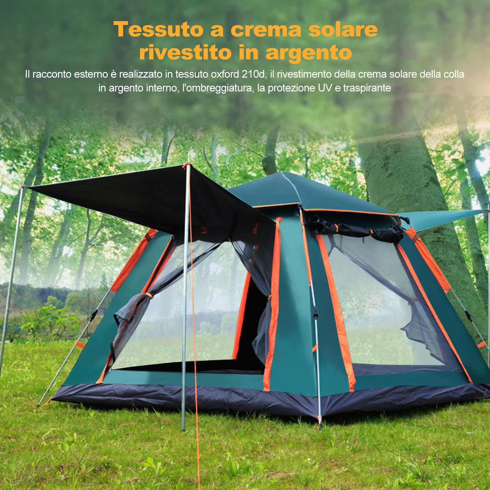 Ergocar Tenda Campeggio Pop Up 3-4 Persone Ultra-Leggero Tenda Impermeabile Antivento a Cupola Leggera con Veranda per Campeggio Escursioni Arrampicata