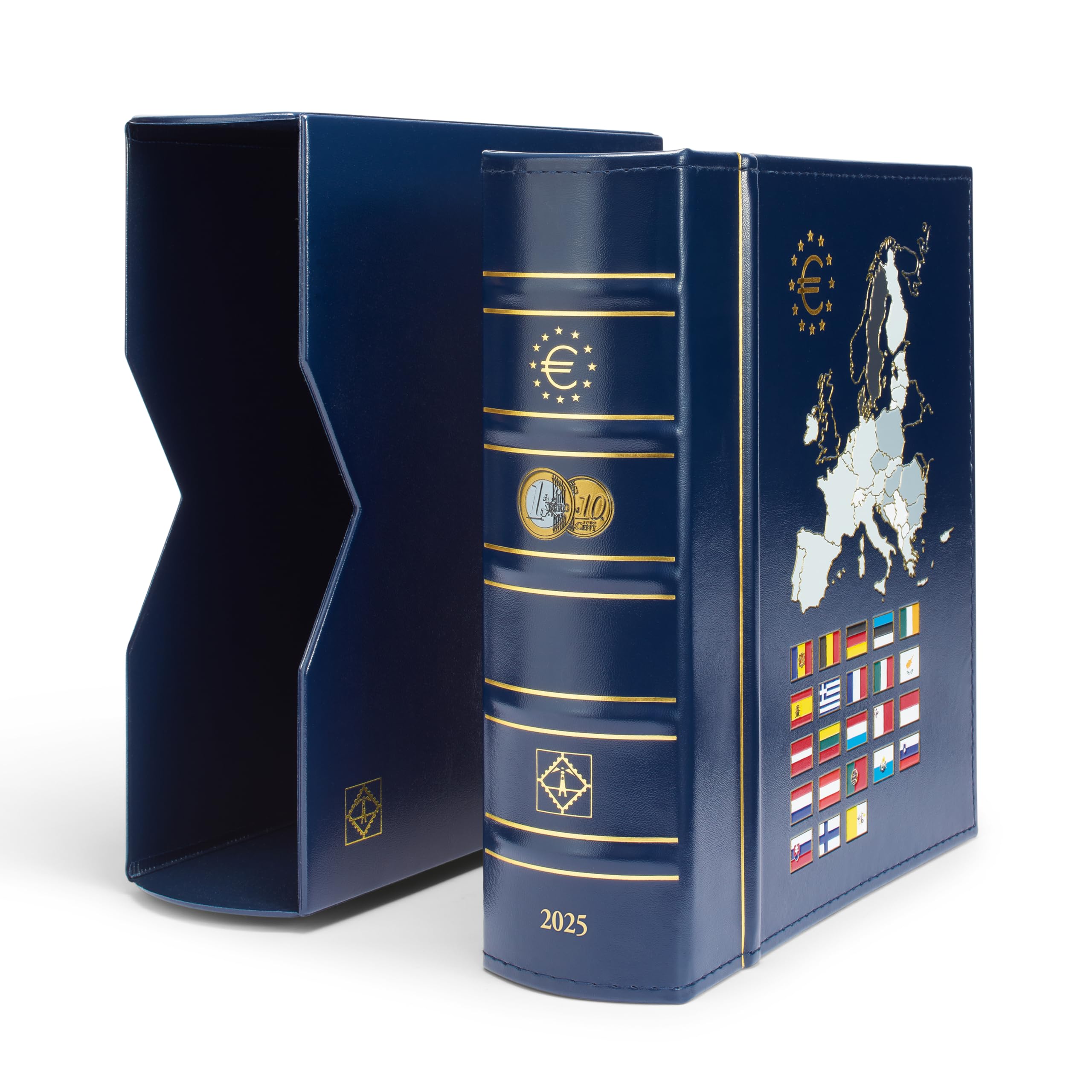 Leuchtturm 372278 Vista Münzalbum Euro-Jahrgang 2025 - mit Schutzkassette, Kunstledereinband, Münzblätter - Blau
