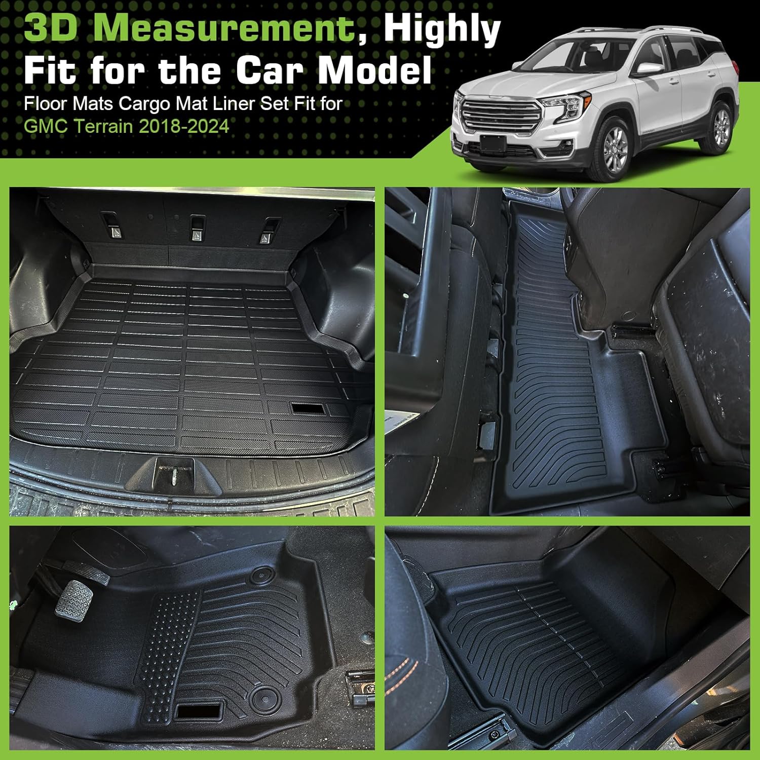 Floor Mats for GMC Terrain 2018-2024, TPE Waterproof Non-Slip All Weather Protection Custom (Floor Mats & Cargo Liner) - Image 2
