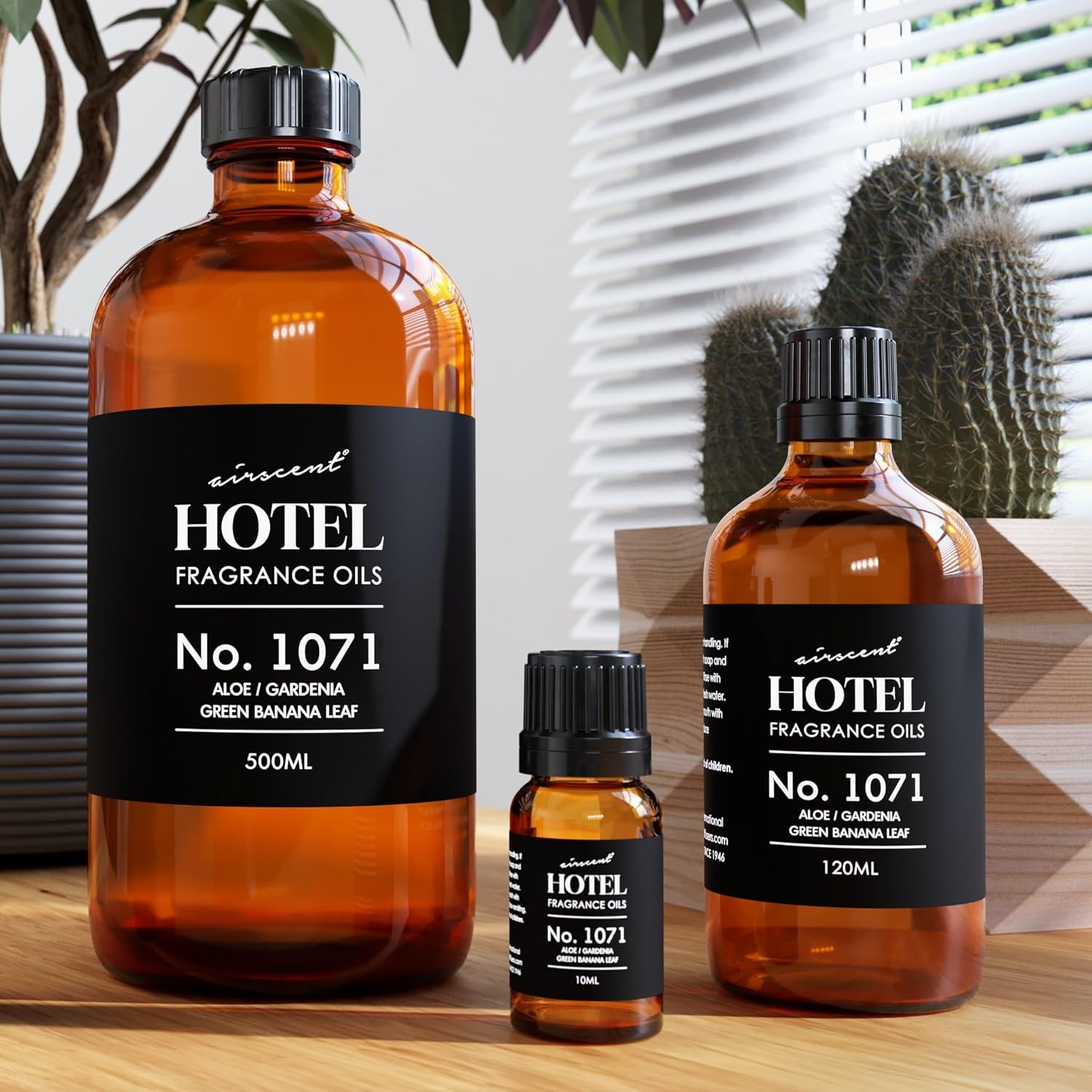 AirScent Hotel Diffuser Oil No. 1071 - Aloe Gardenia Green Banana Leaf - Premium Fragrance Oil for Ultrasonic and Waterless Diffusers and Crafting - 500 mL, 16.9 fl oz Glass Bottle