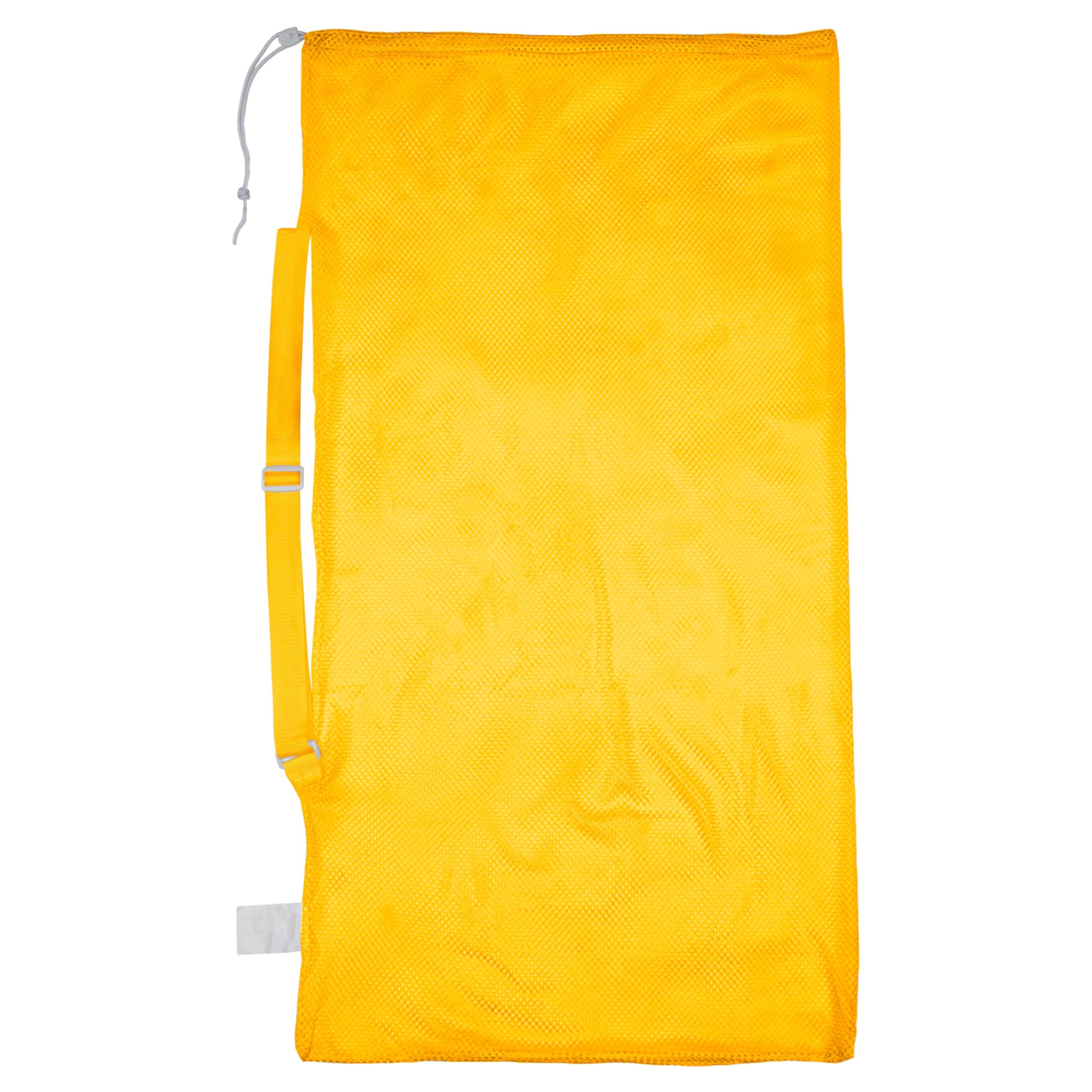 Champion Sports Mesh Sports Equipment Bag- Gold, 24" x 48"- Multipurpose, Nylon Drawstrong Bag w/Shoulder Strap, Lock and ID Tag, for Sports Equipment, Balls, Swimming Gear - Breathable Stuff Sack