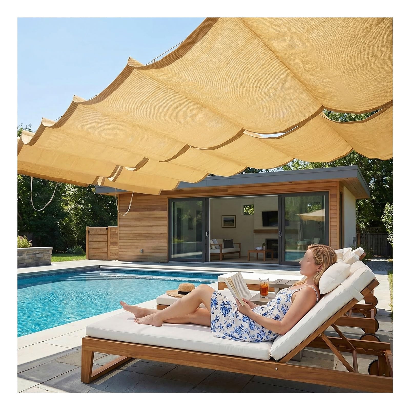 Pare-soleil rétractable pour pergola bâche de toit coulissante pour déjeuners de terrasse