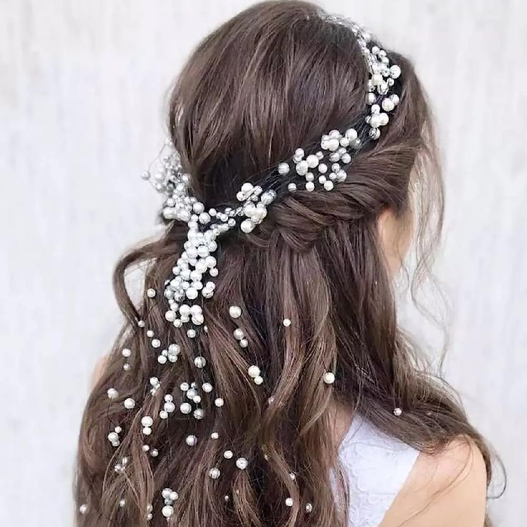 Pearl Beaded Hair Band Set – Pack of 6 Flexible White Hair Strings for Festive & Bridal Hairstyles for Women & Girls-image-33