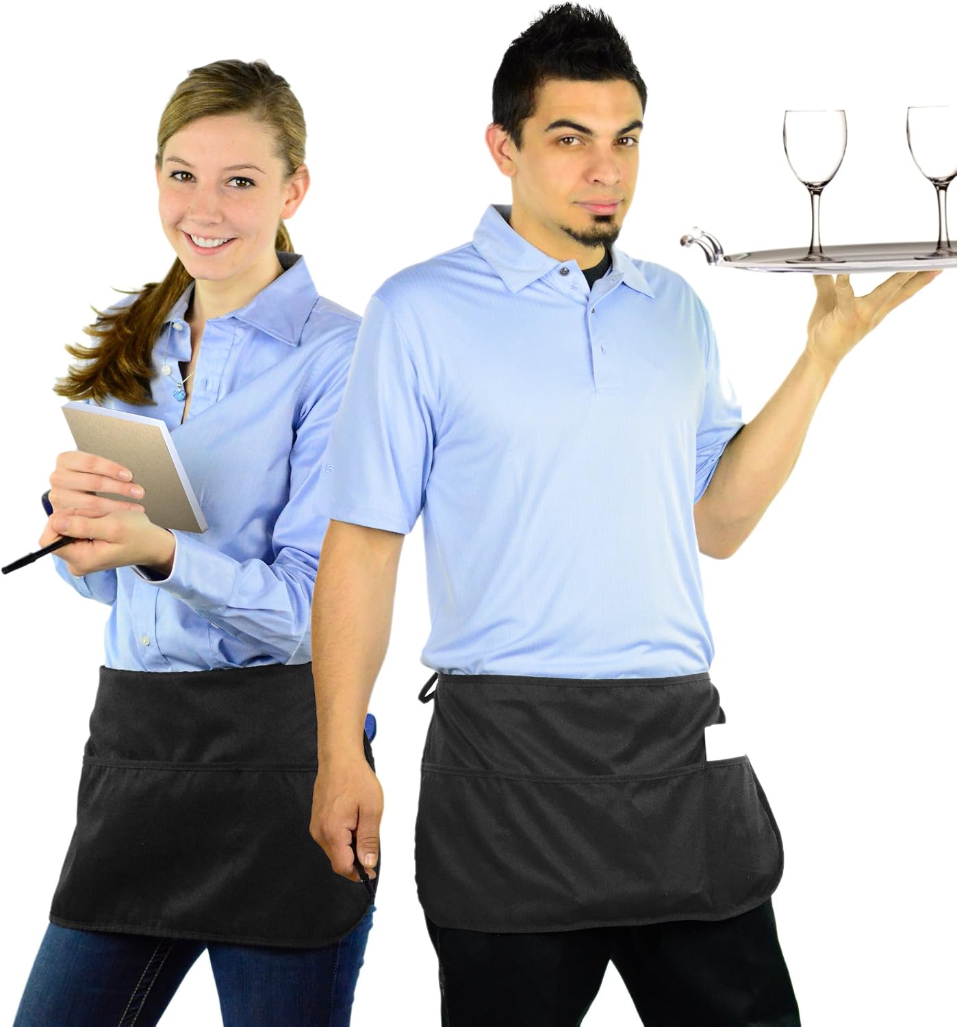 Mato & Hash Double sided 3 Pocket Waist Apron with Pen Holder | Waterproof Apron for Severs, Bartenders, Cooking, Crafts