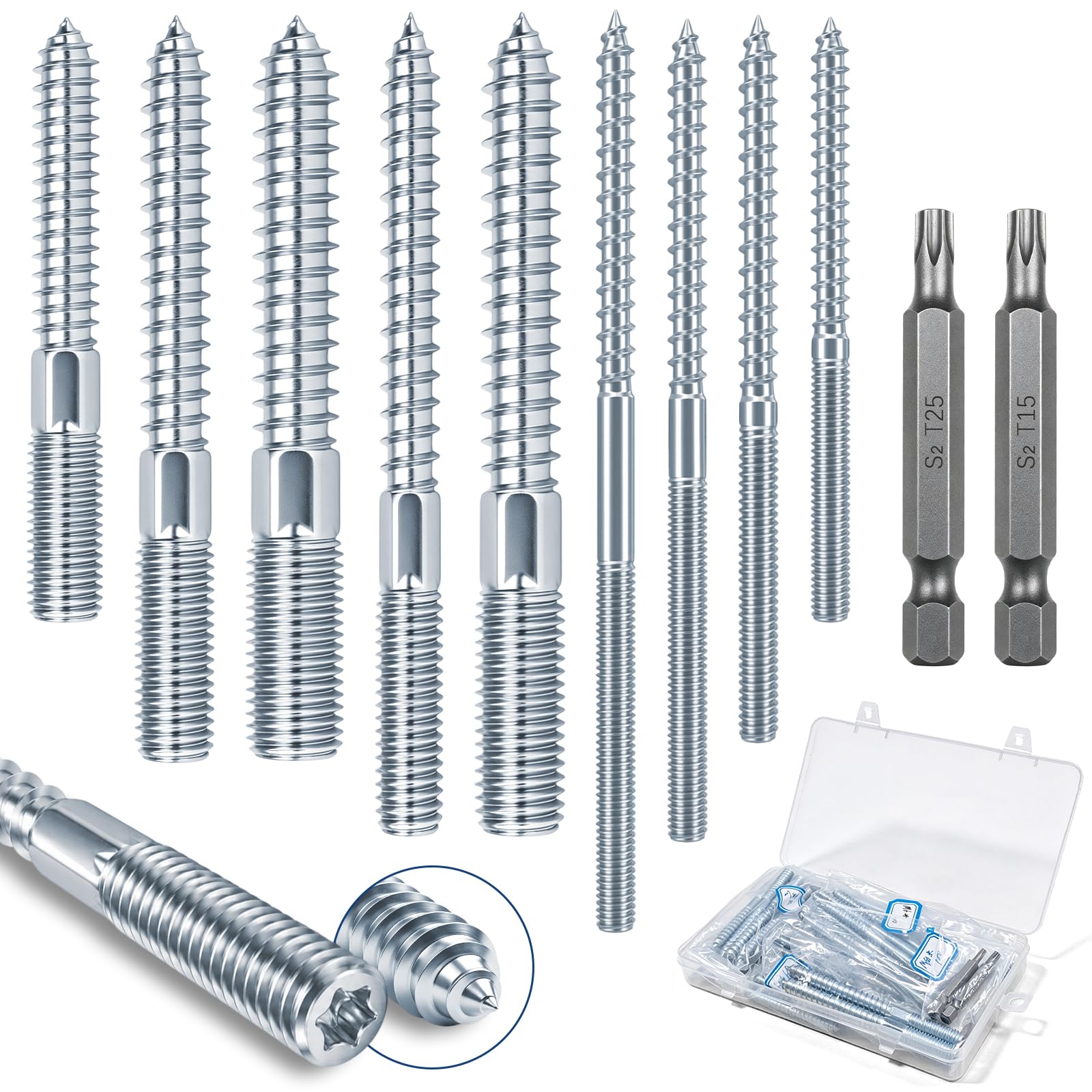 REJOECE 57 Pcs Torx Hanger Bolts, M6 M8 M10 Double Headed Bolts Dowels