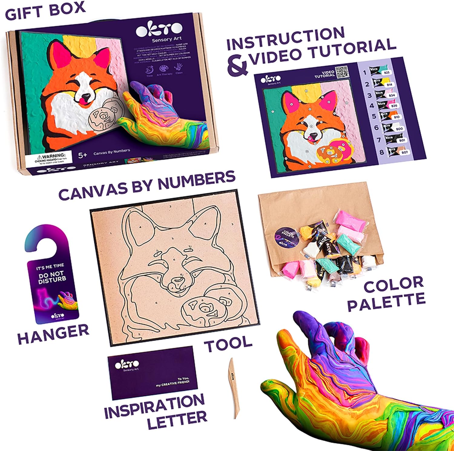 OKTO Air Dry Clay Paint by Numbers Fox | Kids Art Set with Clay Paint | Ages 5+