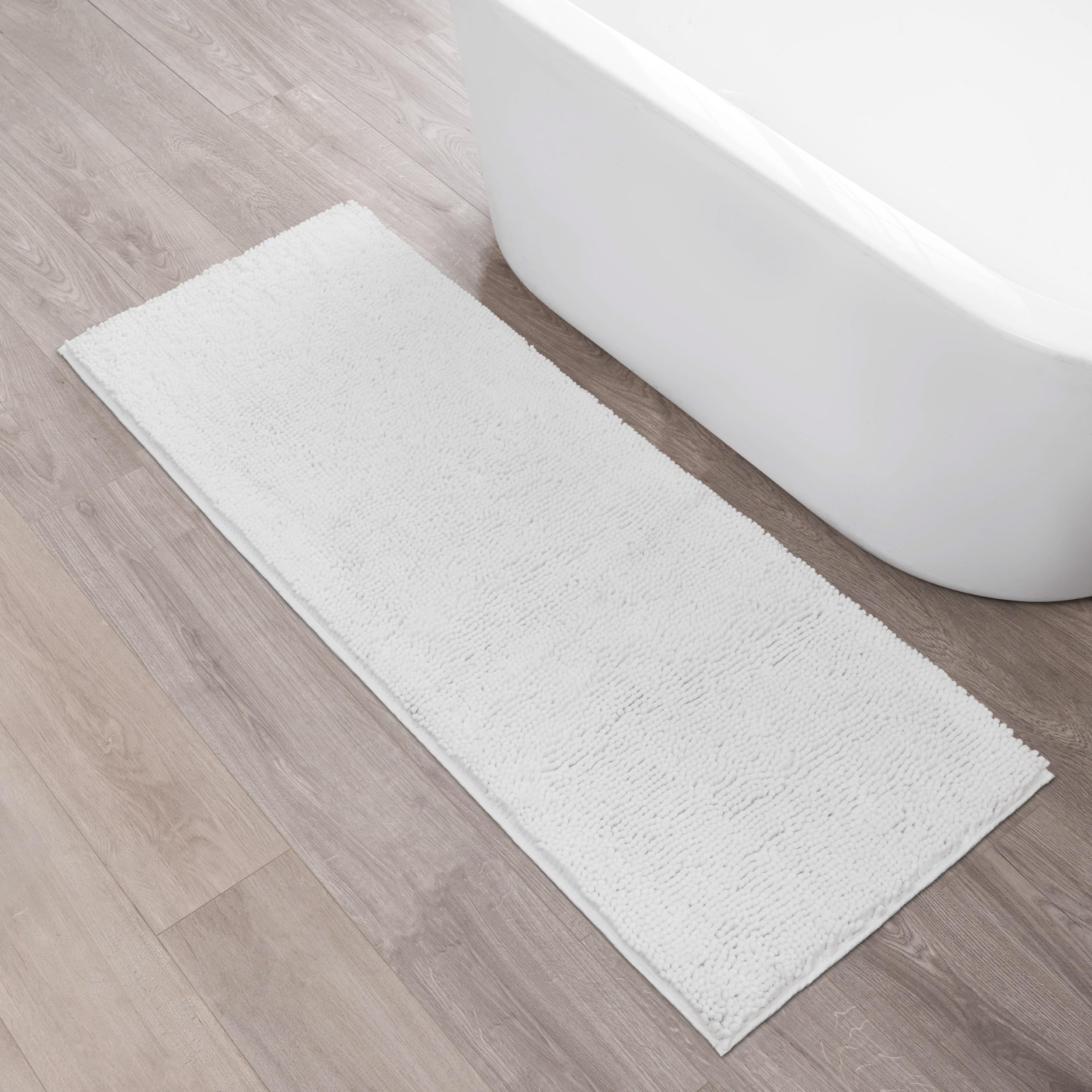 Resort Collection Creative Home Ideas Plush Chenille Bathroom Rugs – Non-Slip Backing and Machine Washable, White - 24 x 60 Inches Bath Mat