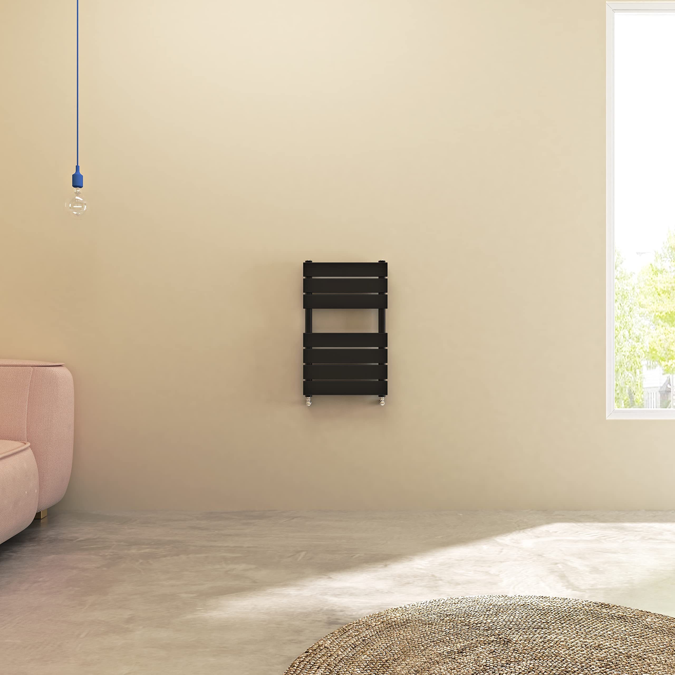 Black Radiators Contemporary Flat Panel Central Heating Rad Heated Towel Rails Ladder Bathroom Radiators 650X400mm