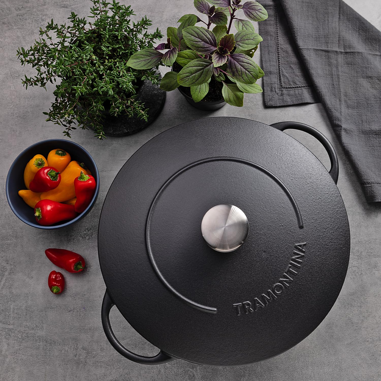 Tramontina Wok aus Gusseisen mit Deckel, 5l, Durchmesser 32 cm