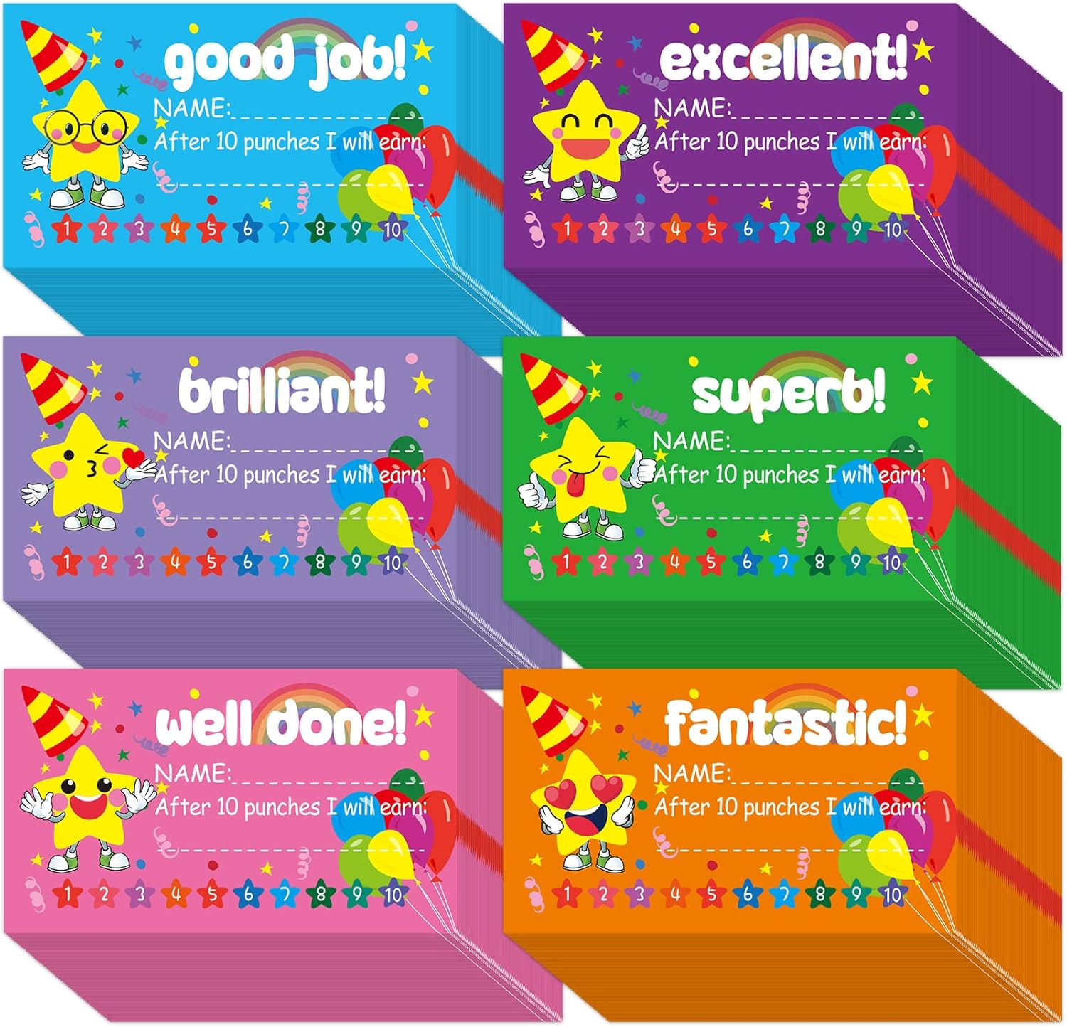 360 Pcs Reward Punch Cards Behavior Incentive Loyalty Award Card for Business Classroom Home Students Kids Behavior Teachers Reward Supplies, 3.5 x 2 Inch (Star Style) : Office Products