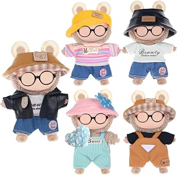 ebuddy 4 Sets Doll Clothes for 17 cm Plush Doll-Stylish Wardrobe Collectionfor Mix & Match Fashion Clothes Only No Glasses