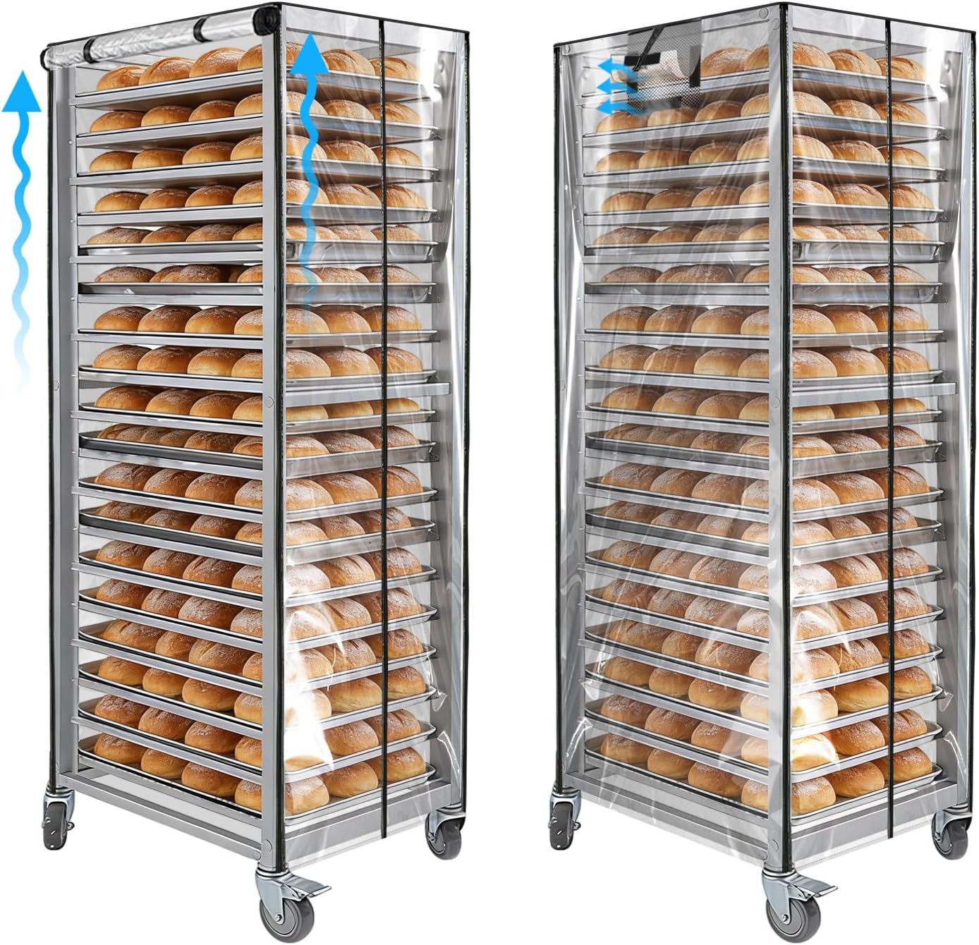 Bun Pan Sheet Rack Cover,Bread Speed Rack Cover with Zipper,Commercial Bakery Racks, 23"x28"x61"Clear PVC Waterproof Dustproof Bread rack Cover with Breathable Mesh Vent (20-Tier TPU)