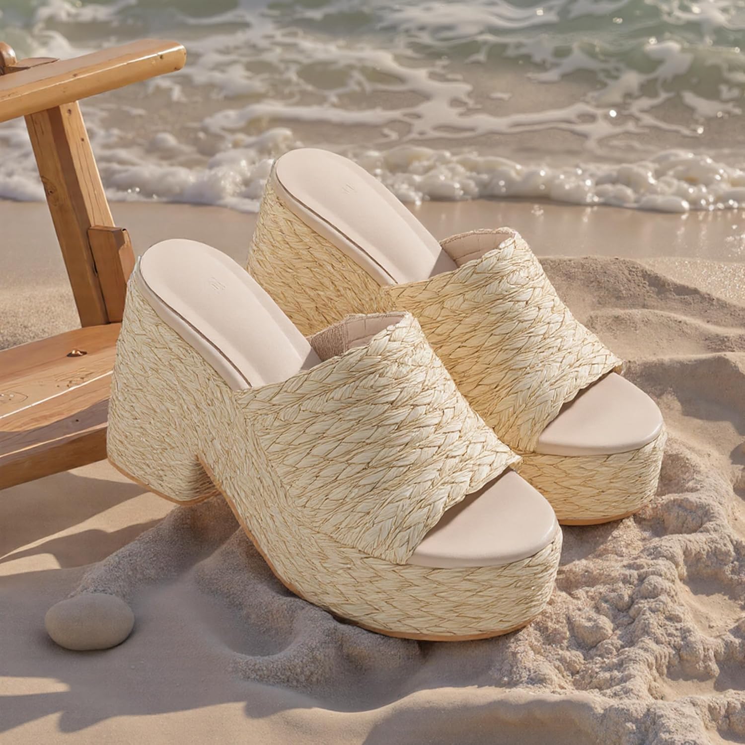 CYNLLIO Women's Platform Sandals Wedges Espadrilles Raffia Heels image 5