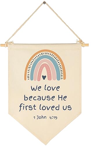 We Love Because He First-Scripture-Kids - Versículo bíblico de memoria para niños, niñas, bebés, recién nacidos, regalos para guardería, habitación
