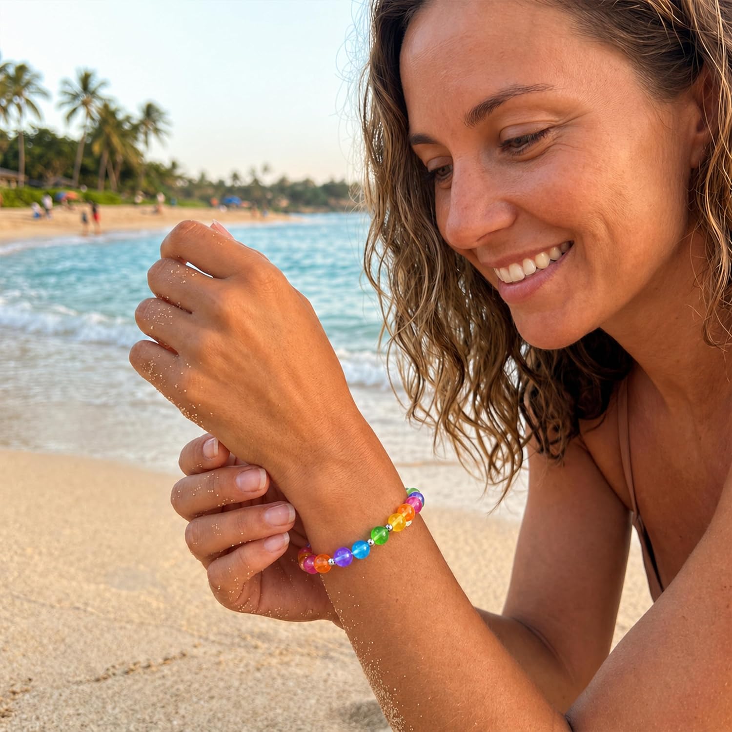 Roe Dolph Dopamine Color Changing Bracelet UV Reactive Beaded Stretch Bracelet Mood Bracelet Festival Summer Beach Rave Vacation Accessory for Women image 4