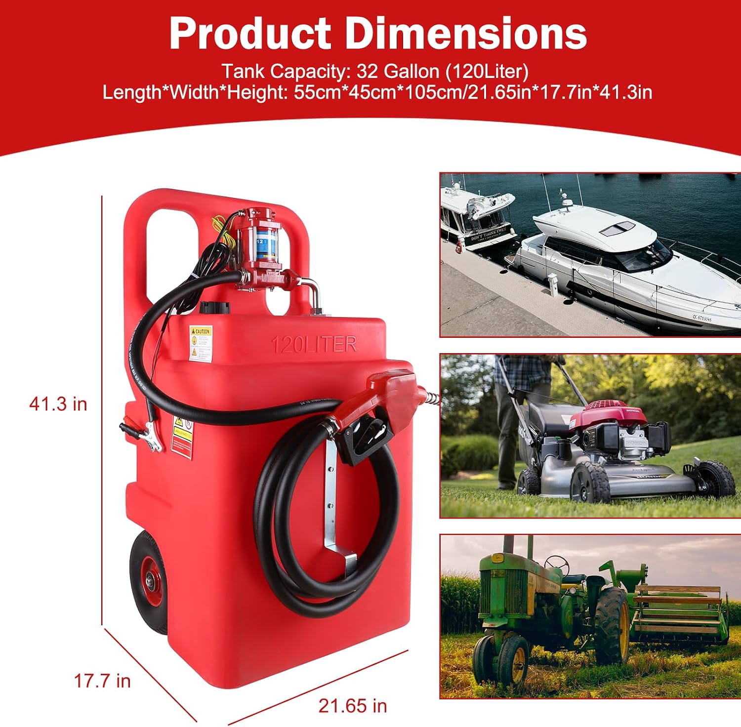 32 Gallon Portable Diesel Fuel Caddy Tank with 12V 12GPM Electric Transfer Pump, Auto Fueling Nozzle for Trucks Boats