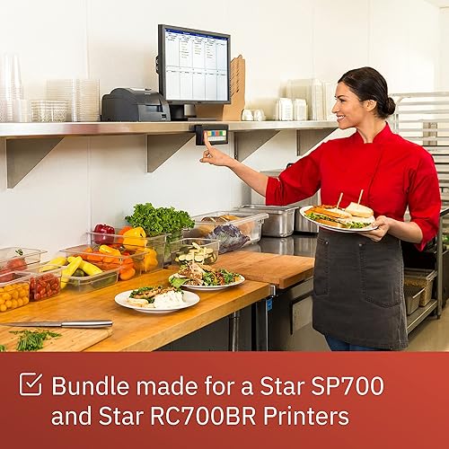 Miniatura 4 de Caja de 20 rollos de papel de 3 pulgadas x 165 pies para impresora Star SP700 y cinta de tinta negra y roja de 1 estrella RC700BR