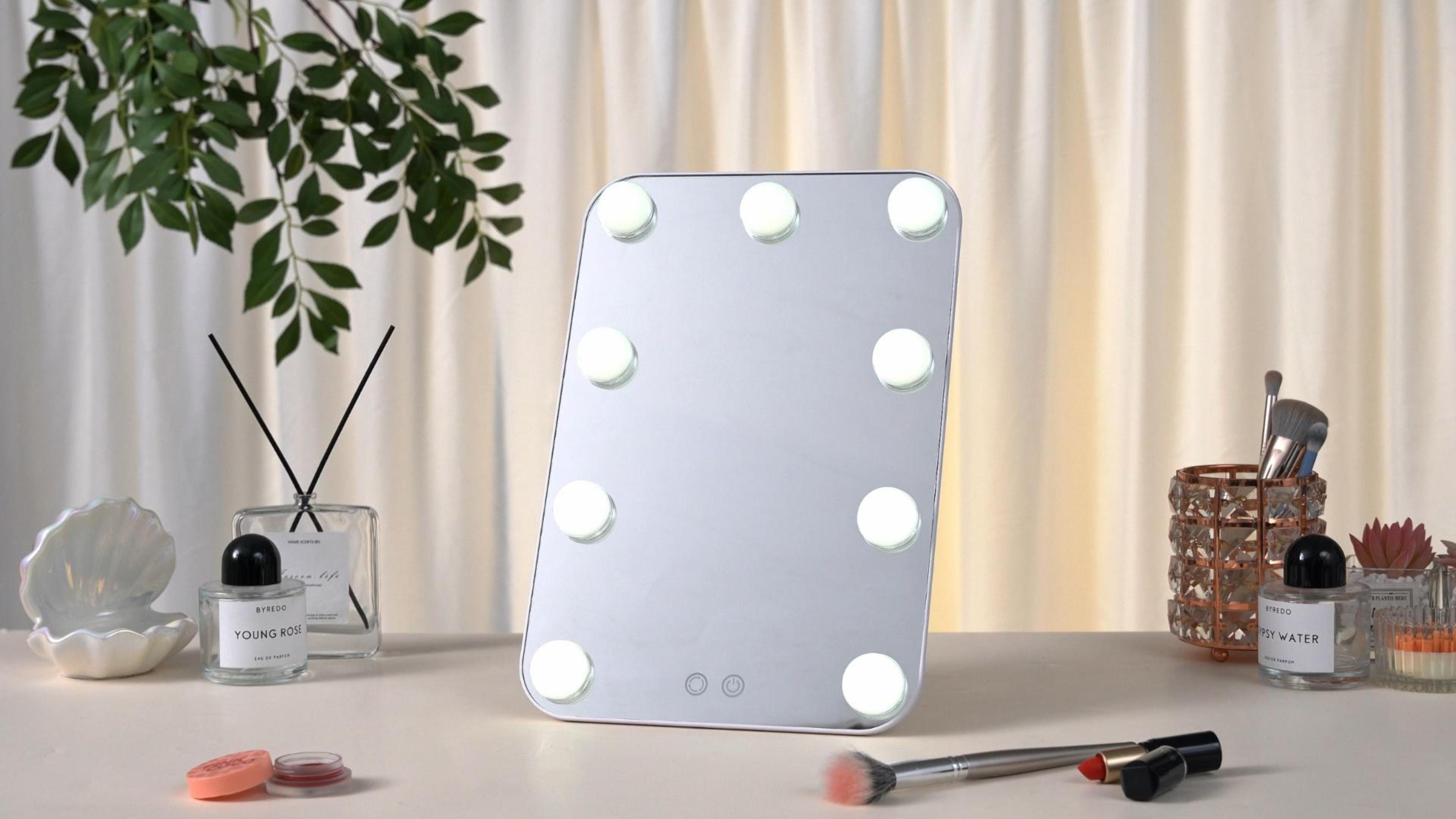 Espejo de tocador rectangular con luces LED recargable miniatura 7