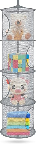 Miniatura 71 de Organizador de bolsas de malla colgante para ahorrar espacio, organizador plegable de almacenamiento de animales de peluche, 5 compartimentos,