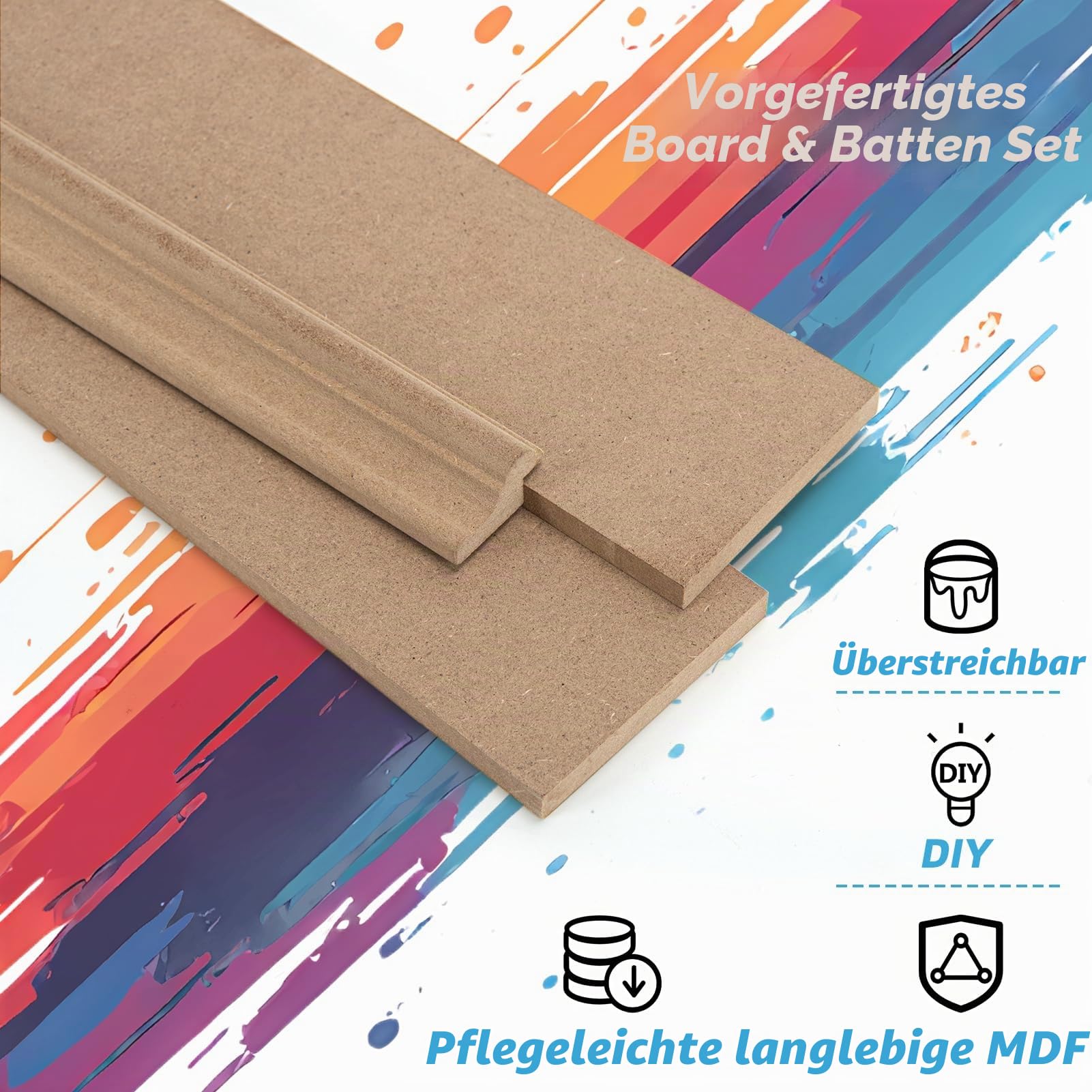 Art3d Board & Batten Fertig-Paneel, 480 x 137 cm MDF Akzentwand Verkleidung, lackierbares Wandpaneel für Wohnzimmer, Schlafzimmer und Küche, inkl. Zierleisten und Montageleisten