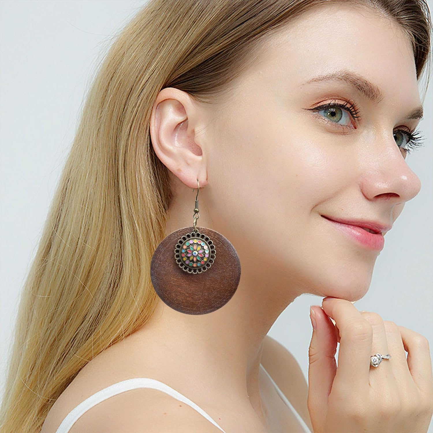 KaFu Brown Wooden Earrings for Women Vintage Bohemian African Ethnic Wood Big Round Circle Geometric Dangle Drop Earrings Jewelry - Image 3