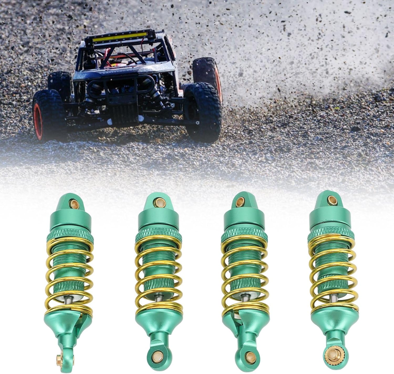 4Pcs RC Car Shock Absorber, Front Rear Shock Absorber Damper Assembled Set, Aluminum Alloy Shock Damper for E 1/16 RC Car (Green)