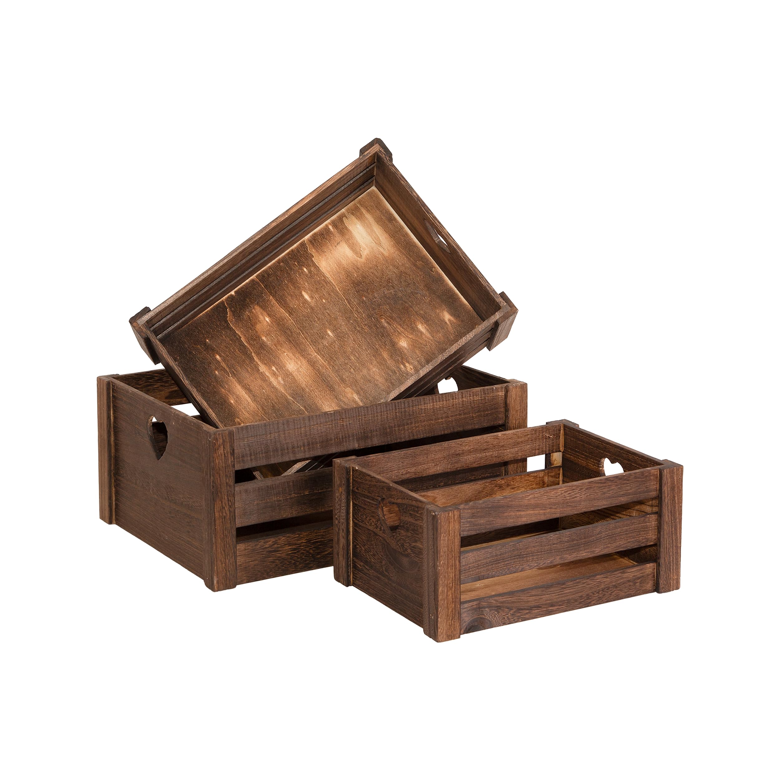 Wickerfield Brown Lovely Wooden Crates Storage Rack Shelves Christmas Eve Gift Hamper Box (Set (S+M+L))