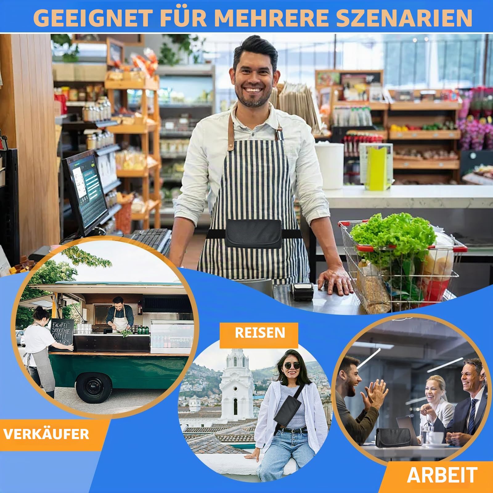 Tragbar Kellnertasche mit Münzspender Kellnerbörse Münzwechsler Münzbox Kellner Geldwechsler Münzsortierer Münzhalter Münzen Kleingeld Organizer Kellnergeldtasche für Taxifahrer Bar Schwarz