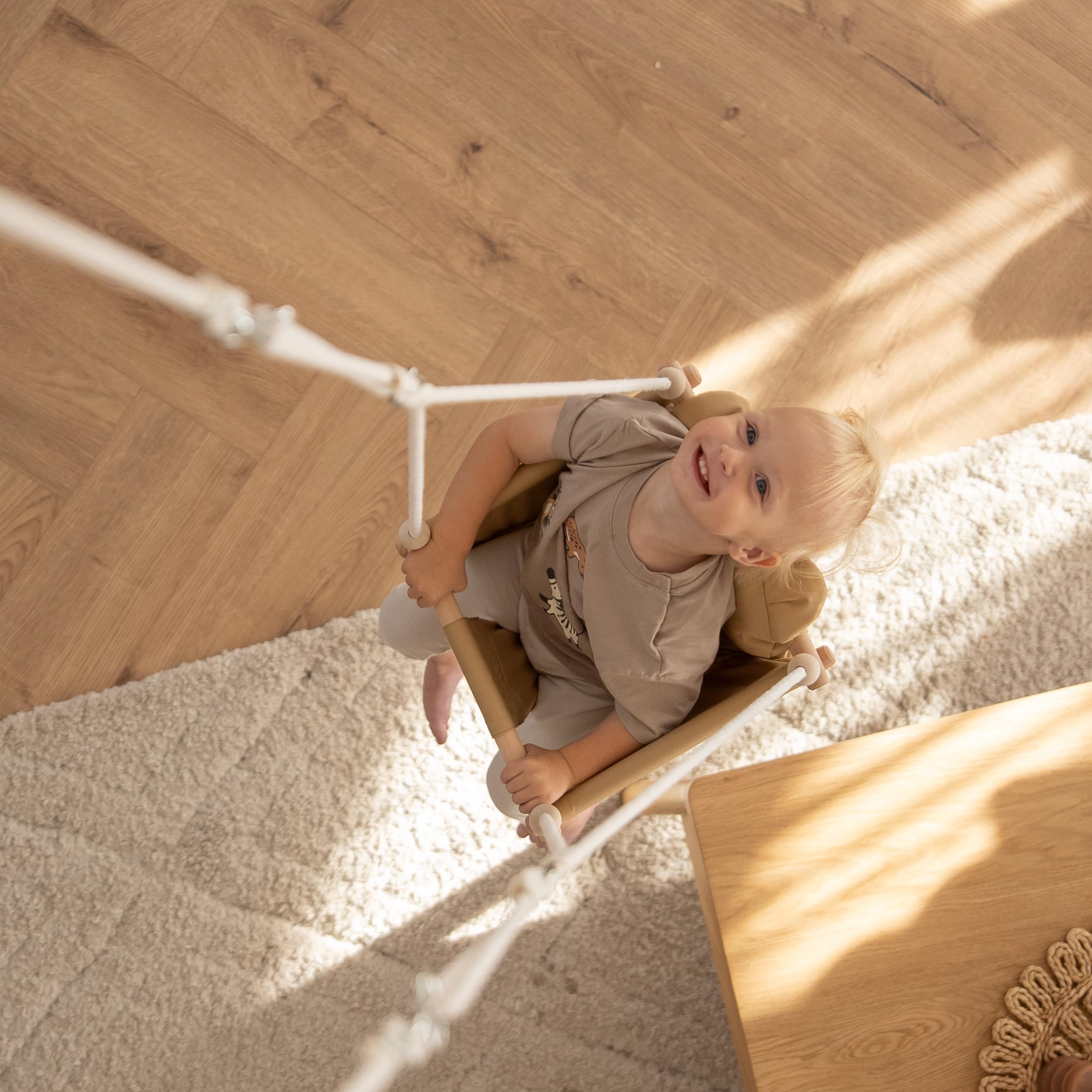 Altalena Per Bambini In Legno – Da Appendere Alla Porta O Al Soffitto – Sicura, Imbottita, Adatta Da 1 Anno In Su